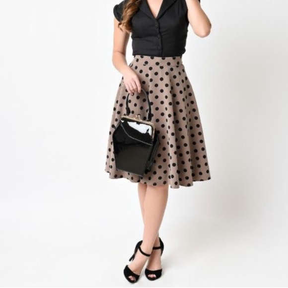 ModCloth Dresses & Skirts - Modcloth black & tan polka dot high waist skirt